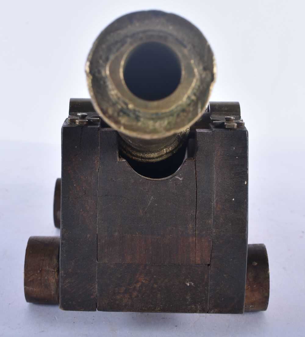 AN ANTIQUE COUNTRY HOUSE GENTLEMANS BRONZE DESK CANNON. 25cm long. - Image 2 of 5