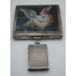 AN ANTIQUE SILVER VESTA CASE together with a silver cigarette case. Birmingham 1882 & 1932. 170