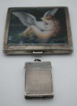 AN ANTIQUE SILVER VESTA CASE together with a silver cigarette case. Birmingham 1882 & 1932. 170