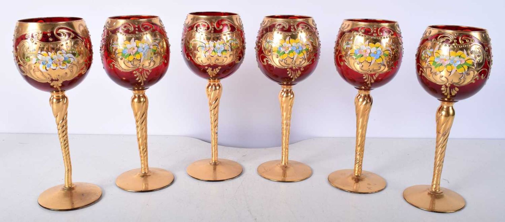 A collection of Bohemian Czechoslovakian wine glasses 19 cm (6). - Image 3 of 12