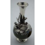 AN ART NOUVEAU SILVER MOUNTED GLASS VASE. 100 grams. 14 cm high.