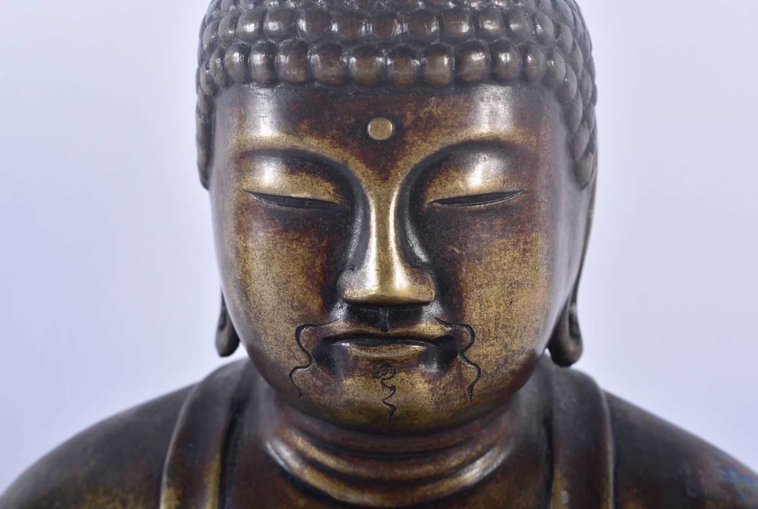 A 19TH CENTURY JAPANESE MEIJI PERIOD BRONZE FIGURE OF A BUDDHA modelled in robes. 24 cm x 16 cm. - Image 2 of 6