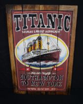 A contemporary Titanic poster hand painted on wood 60 x 40 cm