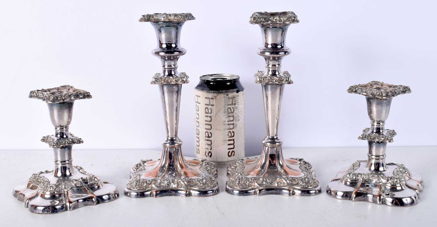 A pair of Silver plated candlesticks together with a smaller pair largest 20 cm (4). - Image 2 of 6