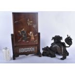 A LARGE 19TH CENTURY CHINESE CARVED SOAPSTONE HARDWOOD SCHOLARS SCREEN Qing, together with a large