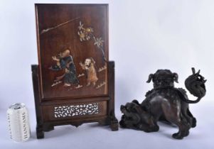A LARGE 19TH CENTURY CHINESE CARVED SOAPSTONE HARDWOOD SCHOLARS SCREEN Qing, together with a large