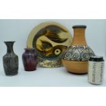 A group of Studio pottery, Langley ware vase together with , Puigdemont dish, Devonmoor vase and
