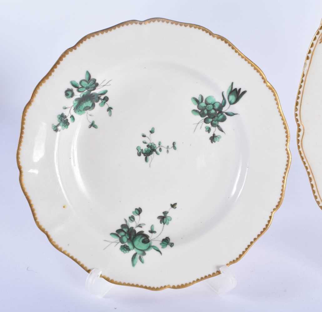 Chelsea Derby plate painted with festoons of green roses, gold anchor mark, and two puce mark - Image 2 of 5