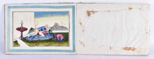 Chinese School (C1850) 12 x Erotic Watercolours, Pith papers. 32 cm x 24 cm. (12)