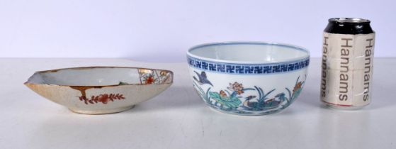 A Chinese porcelain bowl decorated with water fowl and foliage together with a small dish 7 x 16