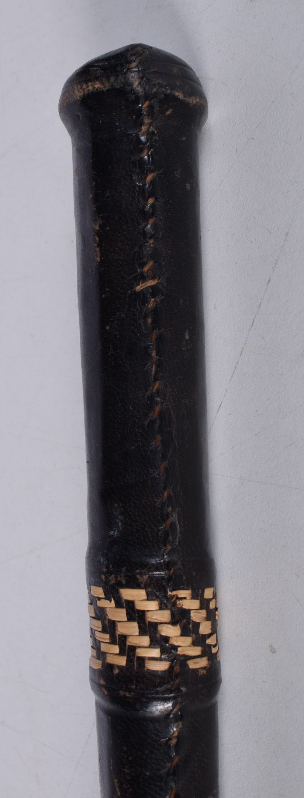 A wooden walking cane with a 9 Ct gold collar stamed 1928 together with another leather encased - Image 12 of 14