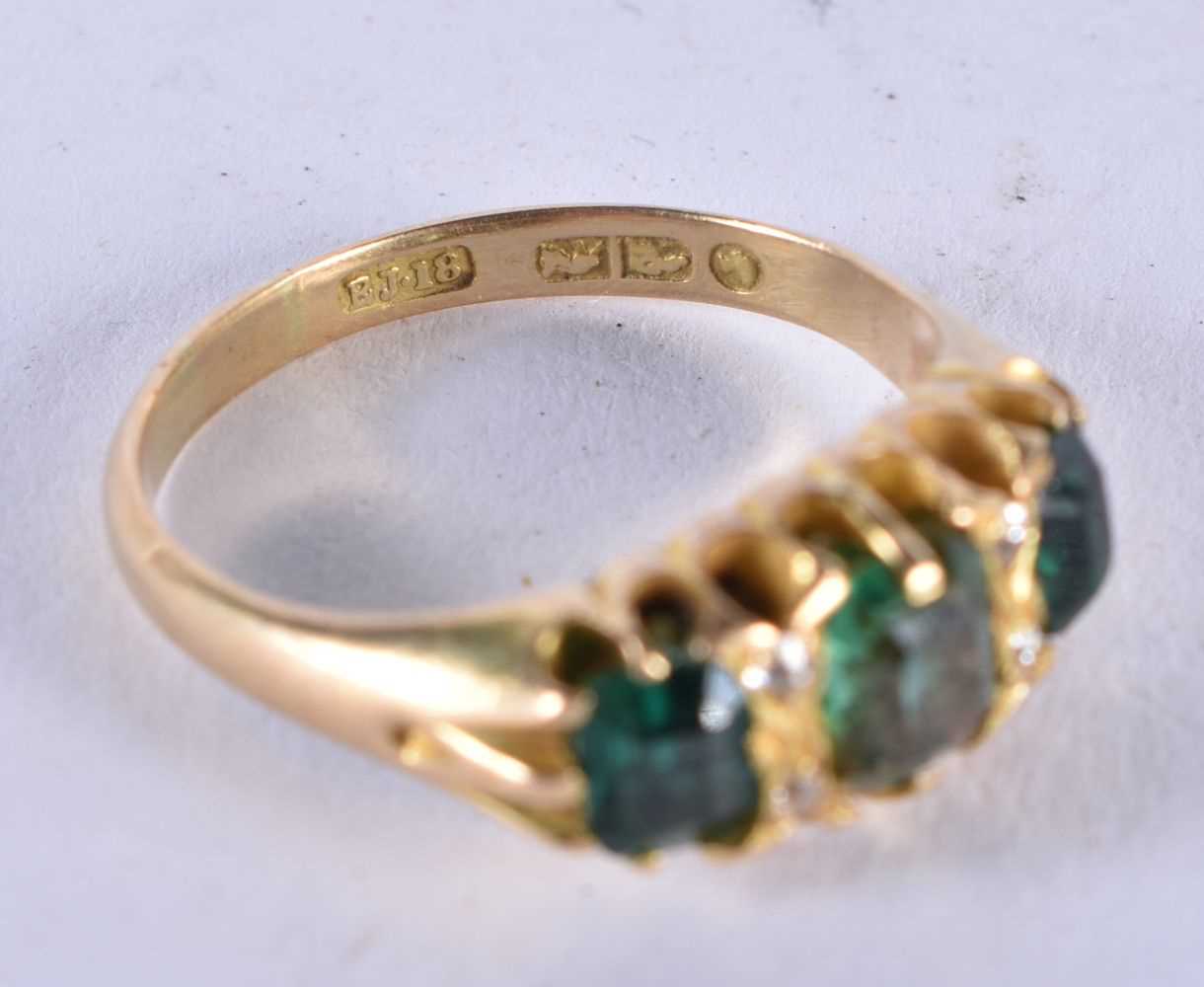A VICTORIAN 18CT GOLD EMERALD AND DIAMOND RING. R. 4.3 grams. - Image 3 of 3