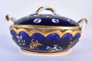 Spode oval pot pourri with rope twist handles painted with flowers and gilt leaves pattern 3420. 6 x