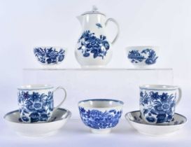 Worcester sparrow beak jug and cover, a teabowl, two cups and two saucer in three flowers pattern,