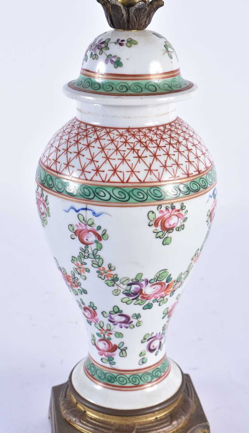 A 19TH CENTURY FRENCH SAMSONS OF PARIS PORCELAIN LAMP painted with flowers. 45cm high. - Image 4 of 5