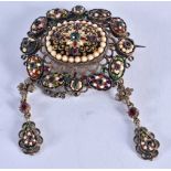 AN ANTIQUE VIENNESE ENAMEL GEM SET BROOCH. 21 grams. 7.5 cm x 5 cm.