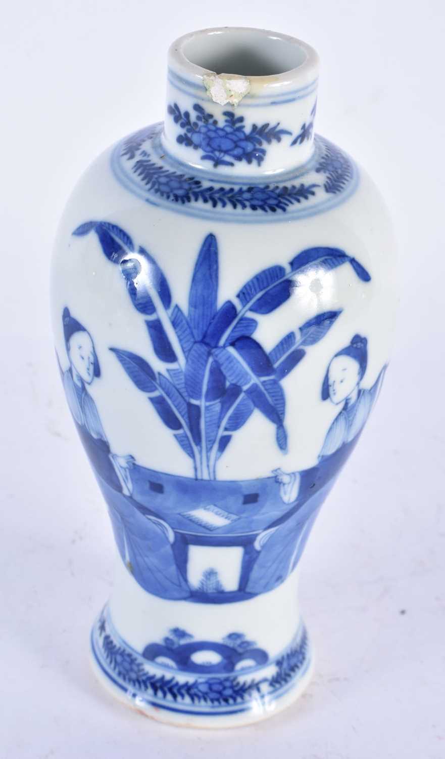 A 19TH CENTURY CHINESE BLUE AND WHITE PORCELAIN VASE Qing, painted with a figure beside a table.