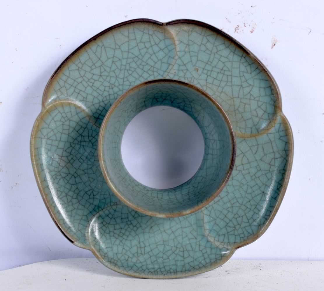 A Chinese Porcelain Crackle glazed Celadon Tea cup tray 7 x 18 cm. - Image 3 of 6