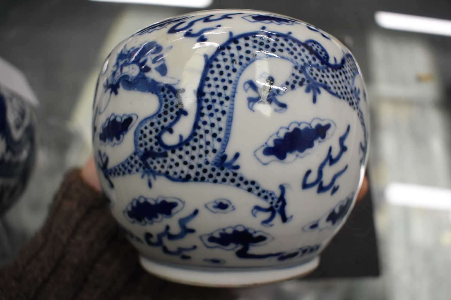 A PAIR OF 19TH CENTURY CHINESE BLUE AND WHITE PORCELAIN GLOBULAR CENSERS bearing Kangxi marks to - Image 13 of 18