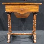 A Victorian Flame mahogany top opening , one drawer work table 70.5 x 60 x 41 cm.