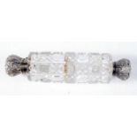 A Double Ended Glass Scent Bottle with White Metal Mounts. 12cm x 3 cm, weight 90g