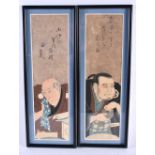 Japanese School (19th Century) Pair, Woodblocks, Theatrical figures. 40 cm x 15 cm.