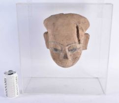 A FINE AND LARGE EGYPTIAN CARVED WOOD MUMMY MASK Late Period 664-40 BC. 42 cm x 28 cm.