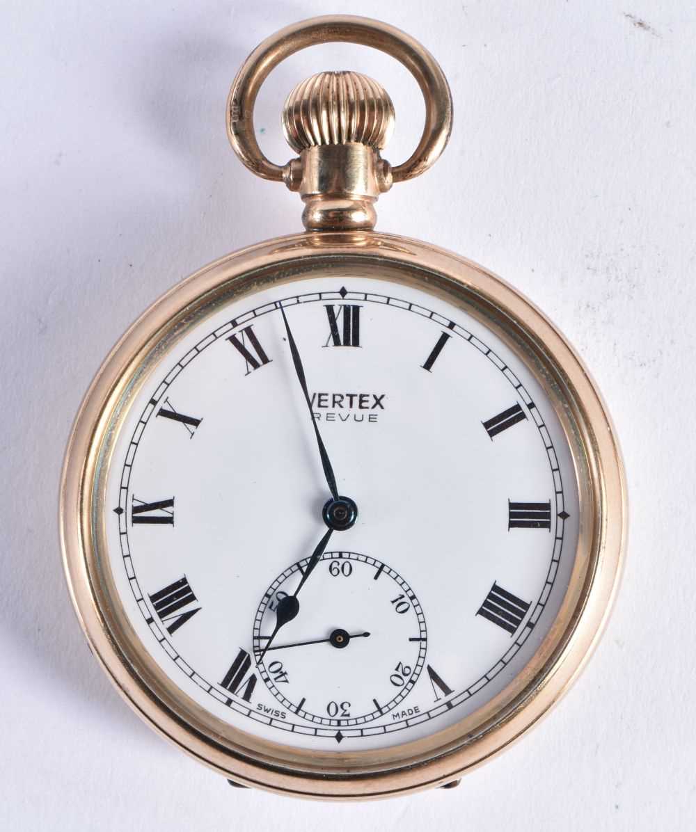 VERTEX REVUE Gents Vintage Rolled Gold Open Face Pocket Watch Hand-wind Working. 5 cm diameter.