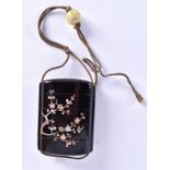 A LATE 19TH CENTURY JAPANESE MEIJI PERIOD MOTHER OF PEARL INLAID BLACK LACQUER INRO decorated with