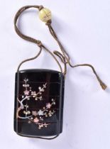 A LATE 19TH CENTURY JAPANESE MEIJI PERIOD MOTHER OF PEARL INLAID BLACK LACQUER INRO decorated with
