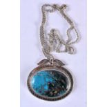 A Turquoise Pendant Necklace, Chain 68cm long, Pendant 7cm x 6.5cm, weight 79.5g