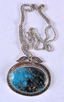 A Turquoise Pendant Necklace, Chain 68cm long, Pendant 7cm x 6.5cm, weight 79.5g