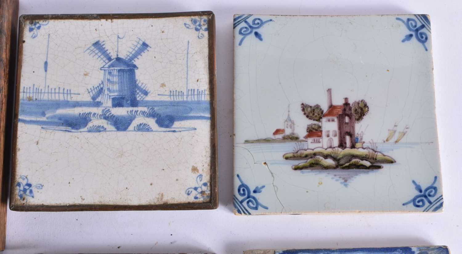 SEVEN DELFT BLUE AND WHITE & POLYCHROME TILES. 12.5 cm square. (7) - Image 3 of 7