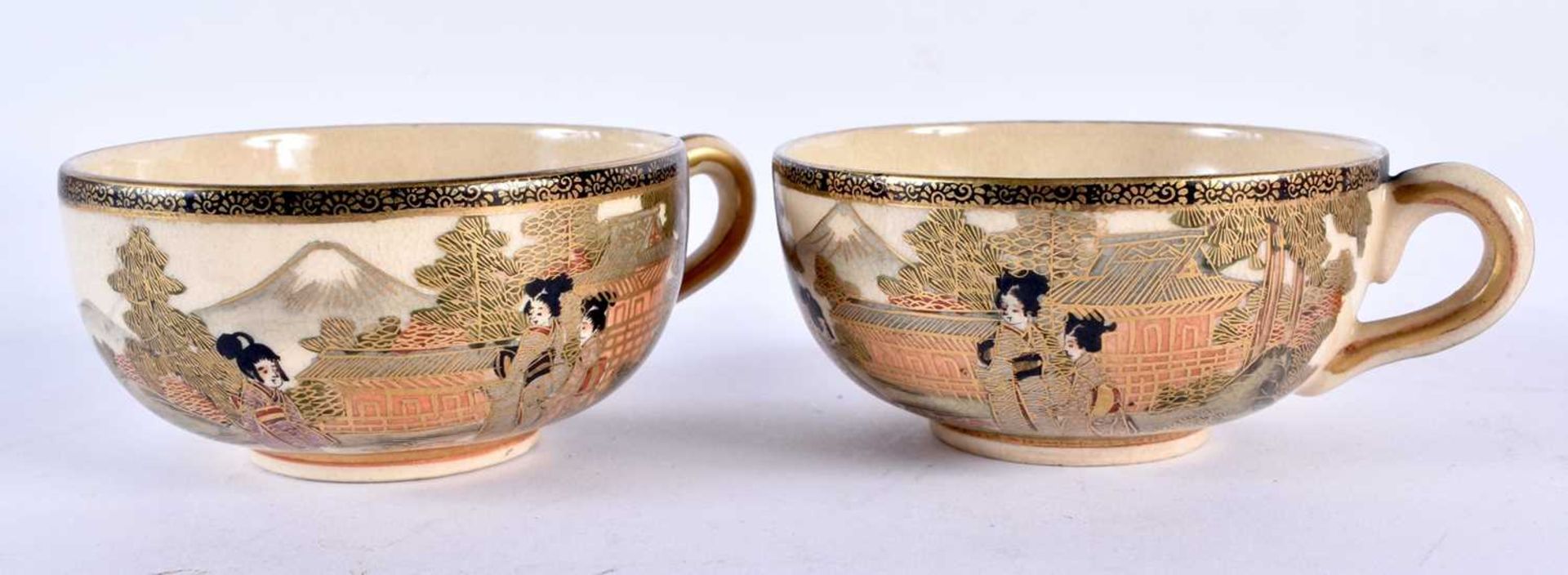 A LATE 19TH CENTURY JAPANESE MEIJI PERIOD SATSUMA TEASET painted with figures and landscapes. - Image 7 of 9