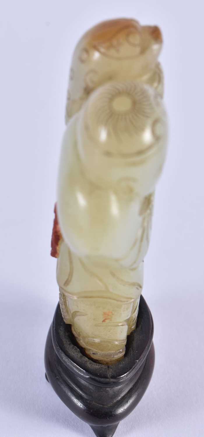 A LOVELY 19TH CENTURY CHINESE CARVED GREEN JADE FIGURE OF A STANDING MALE Qing, modelled holding a - Image 4 of 12