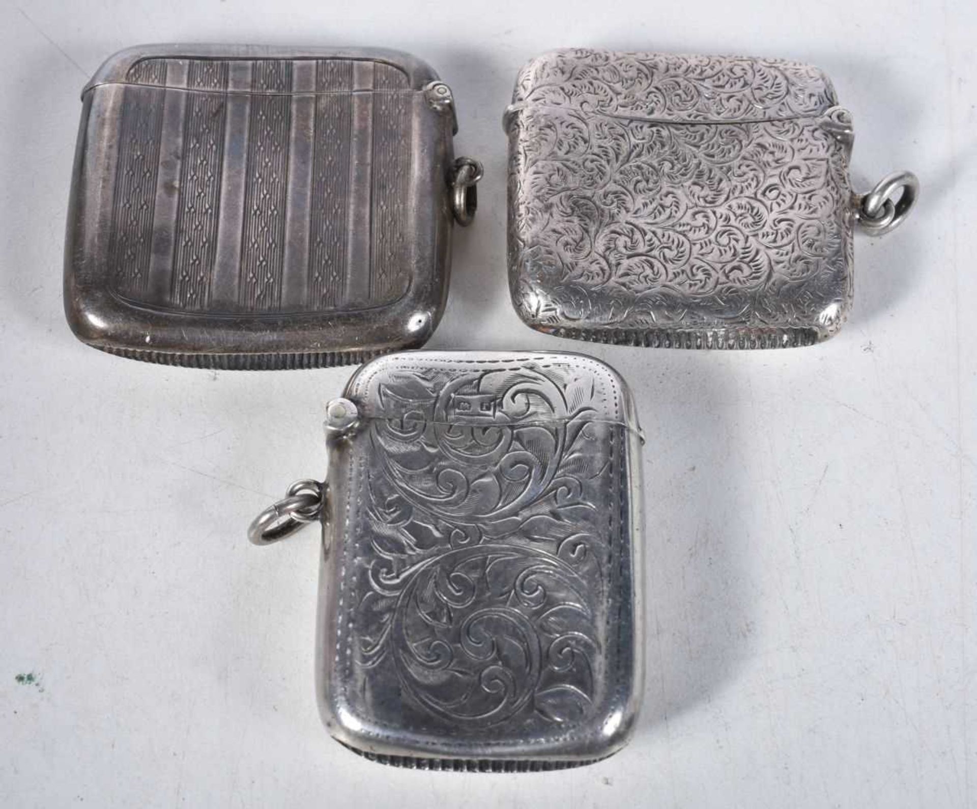 Three Engraved Silver Vesta Cases. Hallmarks include Birmingham 1913. Largest 5cm x 4.8cm x 1.2cm, - Image 2 of 4