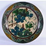 A LARGE 18TH CENTURY JAPANESE EDO PERIOD AO KUTANI DISH painted with flowers and landscapes. 37 cm