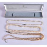 TWO VINTAGE PEARL NECKLACE and another costume necklace. 67 grams. Largest 39 cm long. (3)