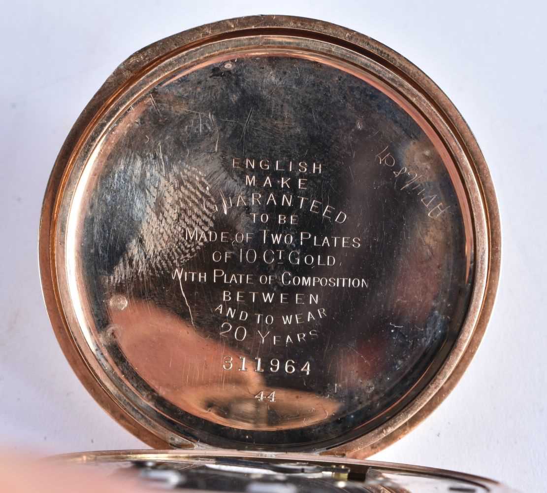 J HARGREAVES Gents Vintage Rolled Gold Full Hunter Pocket Watch Hand wind Working. 91 grams. 5 cm - Image 3 of 6