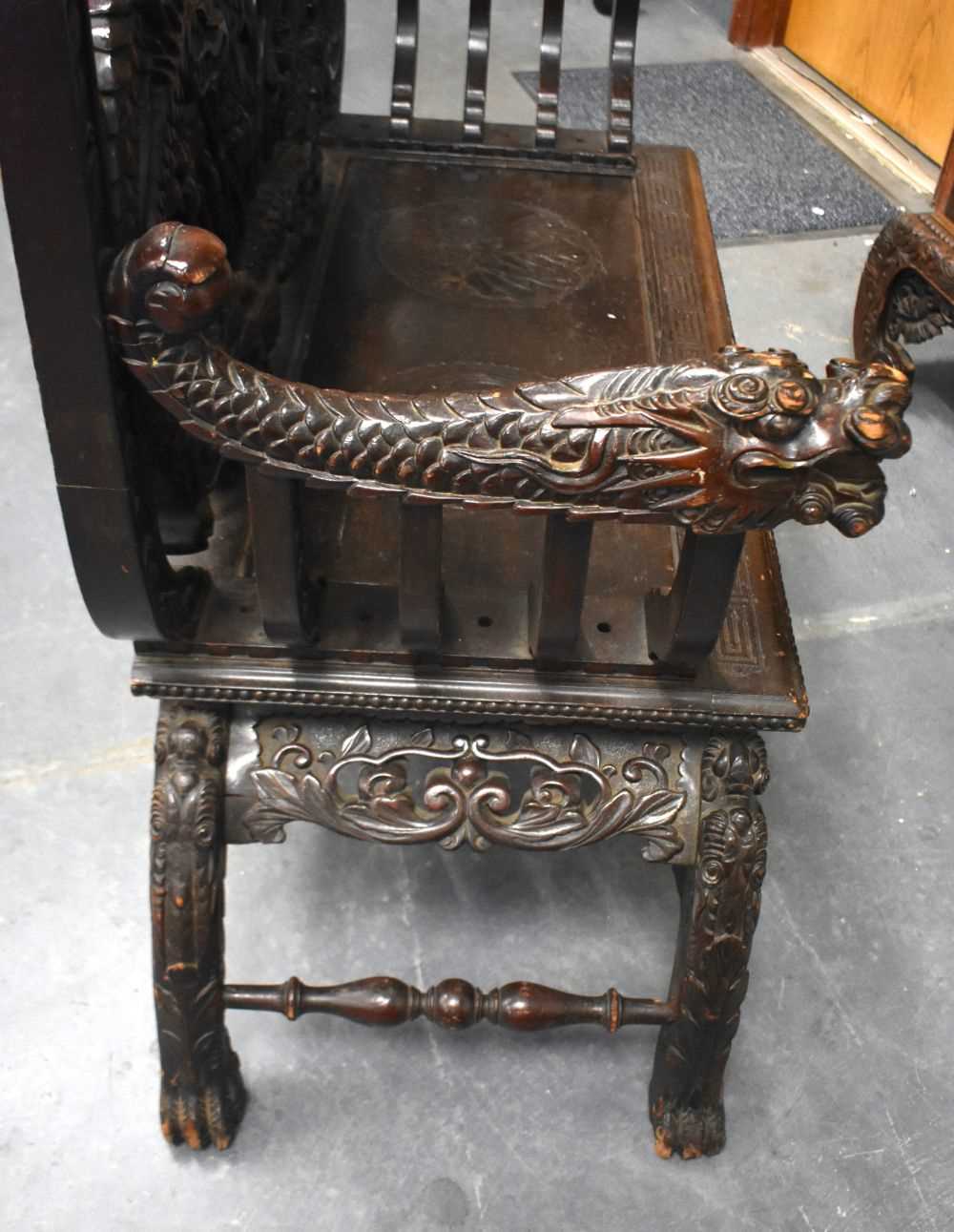 A LARGE 19TH CENTURY JAPANESE MEIJI PERIOD CARVED WOOD DRAGON BENCH. 125 cm x 125 cm. - Image 12 of 14