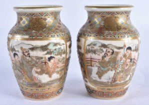 A SMALL PAIR OF 19TH CENTURY JAPANESE MEIJI PERIOD SATSUMA VASES painted with figures and