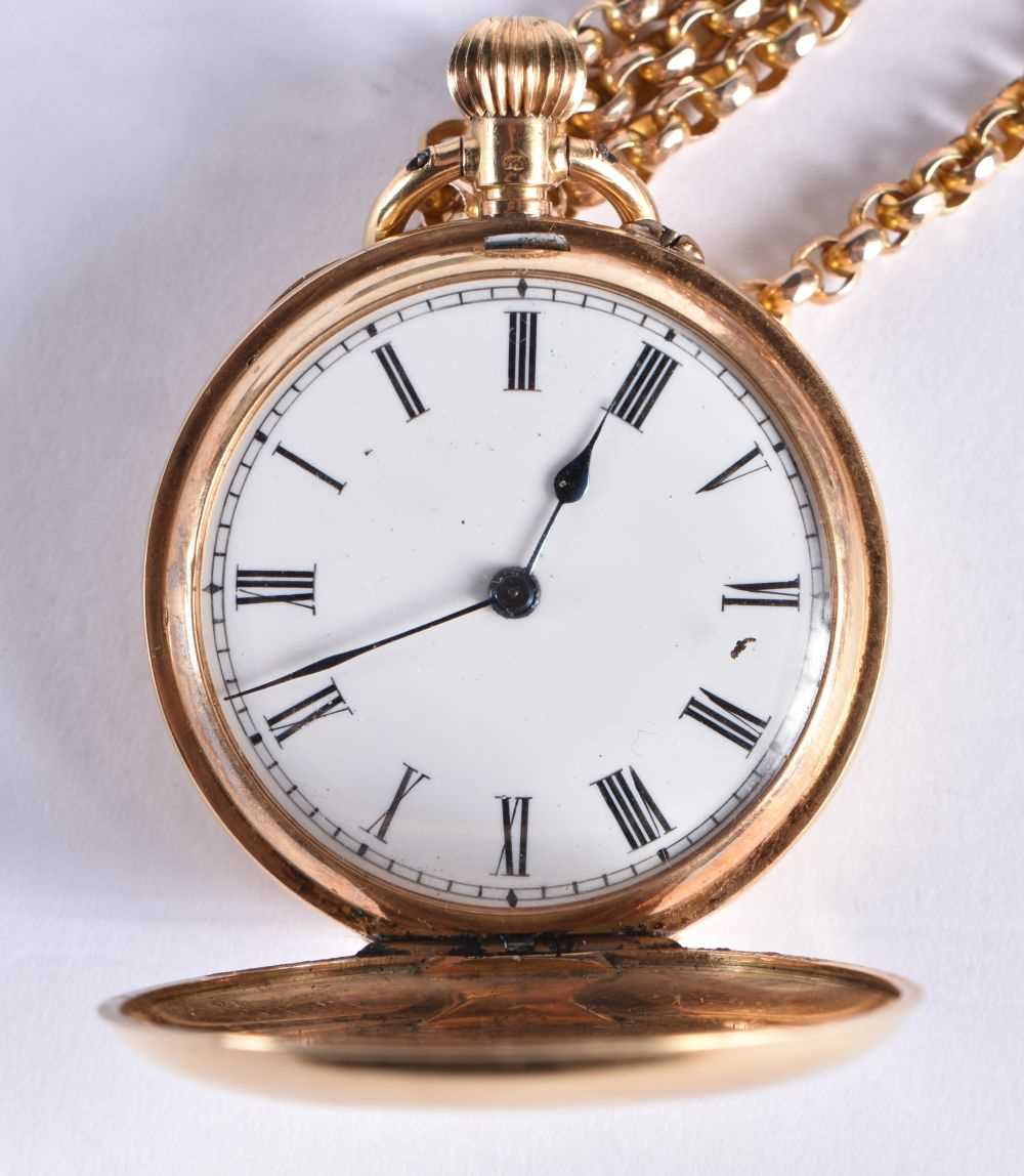 A Ladies 18 Carat Gold Pocket Watch on a 9 Carat Gold Chain. Watch stamped K18, Chain 375, Watch 3.