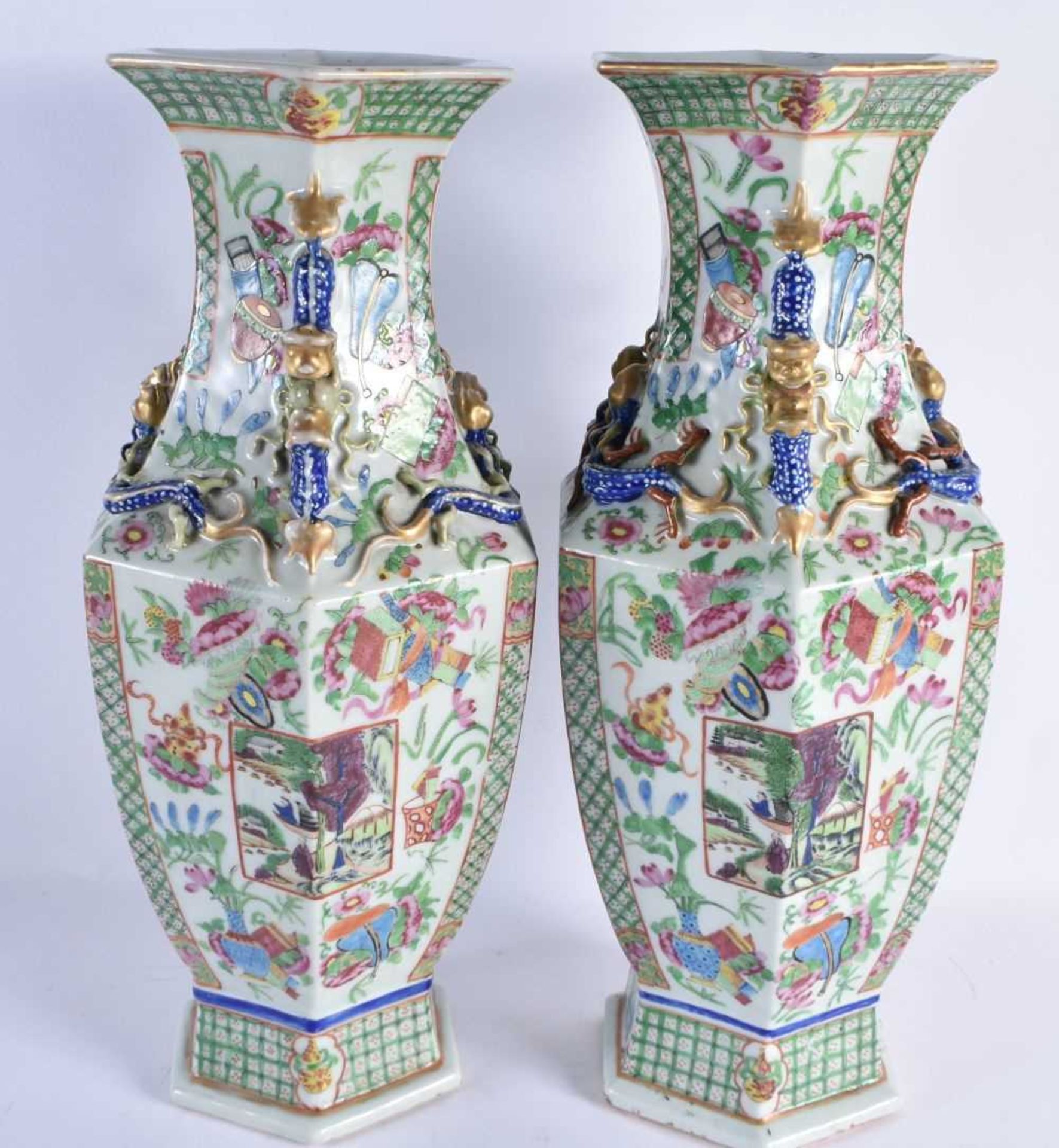 A LARGE PAIR OF 19TH CENTURY CHINESE CANTON FAMILLE ROSE VASES Qing, painted with immortals within - Image 5 of 34