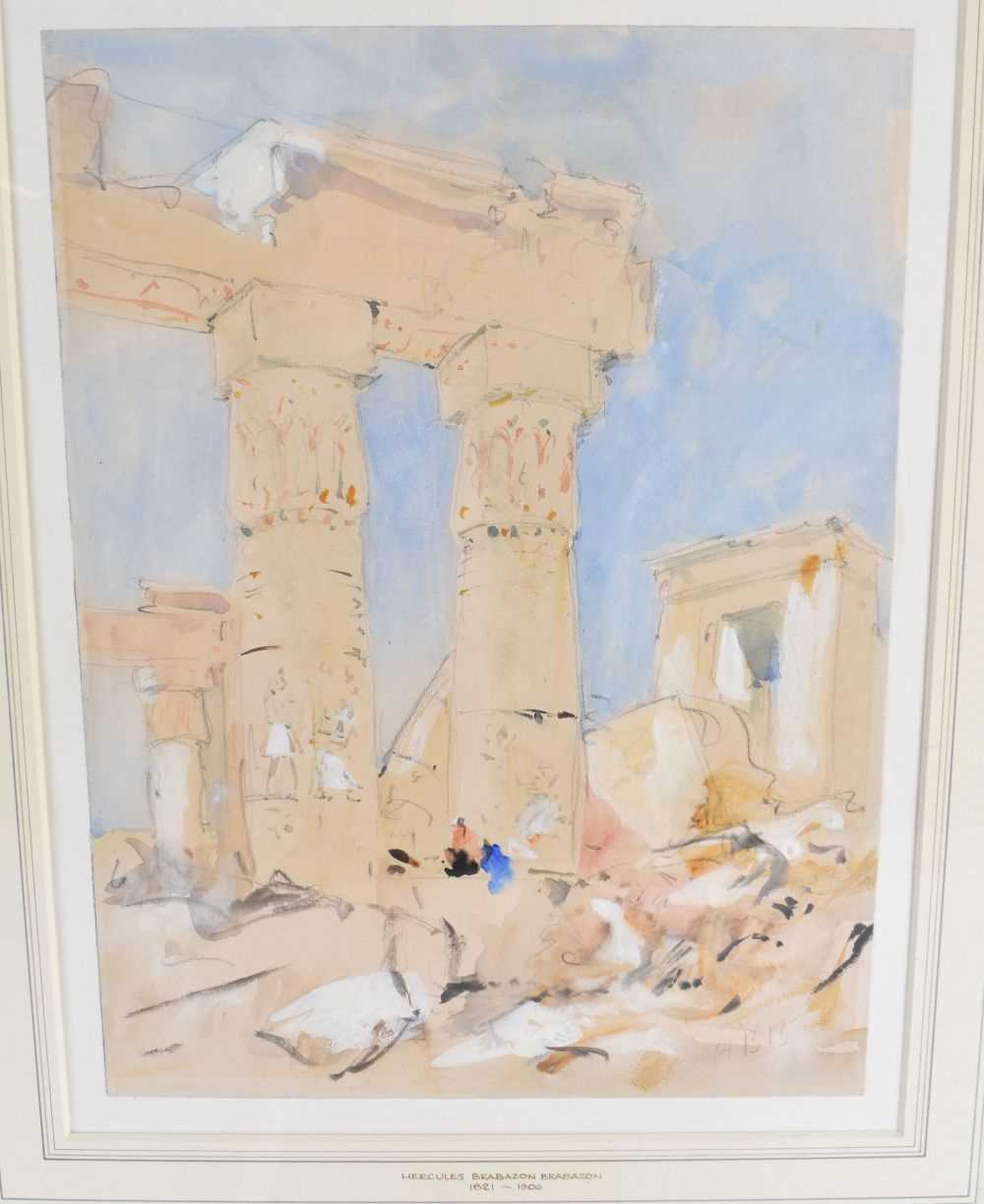 A FRAMED WATERCOLOUR BY HERCULES BRABAZON BRABAZON (1821-1906). ‘Ruins of Temple of Amon, Karnak, - Image 2 of 8