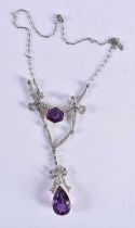 A FINE EDWARDIAN NEO CLASSICAL BELL EPOQUE DIAMOND AND AMETHYST NECKLACE probably Platinum