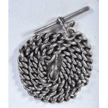 Silver antique watch chain with T-Bar and dog clip. Stamped Sterling. 37cm long, weight 49g