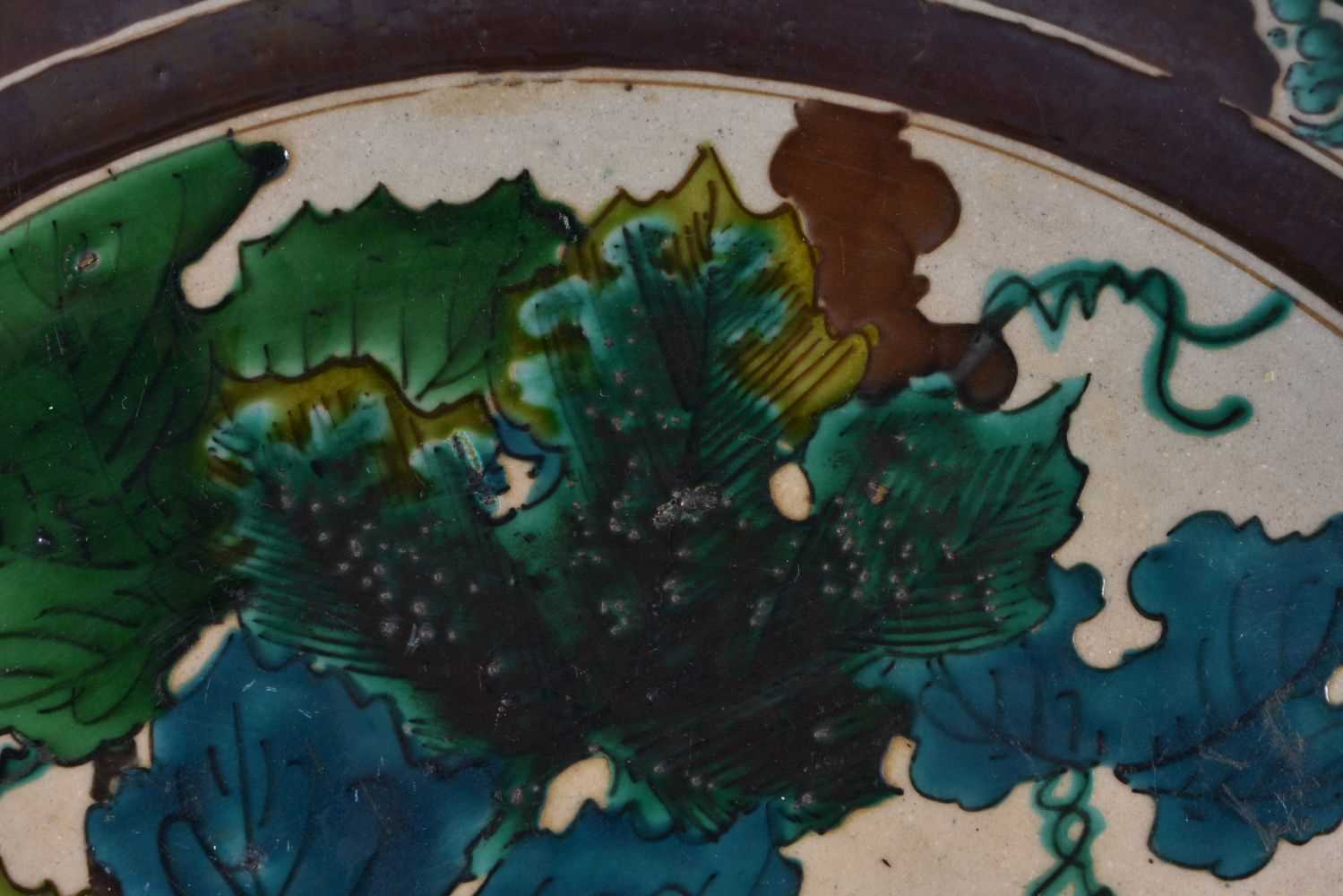 A LARGE 18TH CENTURY JAPANESE EDO PERIOD AO KUTANI DISH painted with flowers and landscapes. 37 cm - Image 4 of 6