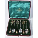 A Victorian Cased Set of Six Silver Gilt "Lincoln Imp" Spoons by Martin Hall and Co. Hallmarked