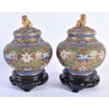 A BOXED PAIR OF EARLY 20TH CENTURY CHINESE CLOISONNE ENAMEL JARS AND COVERS Late Qing/Republic. 14