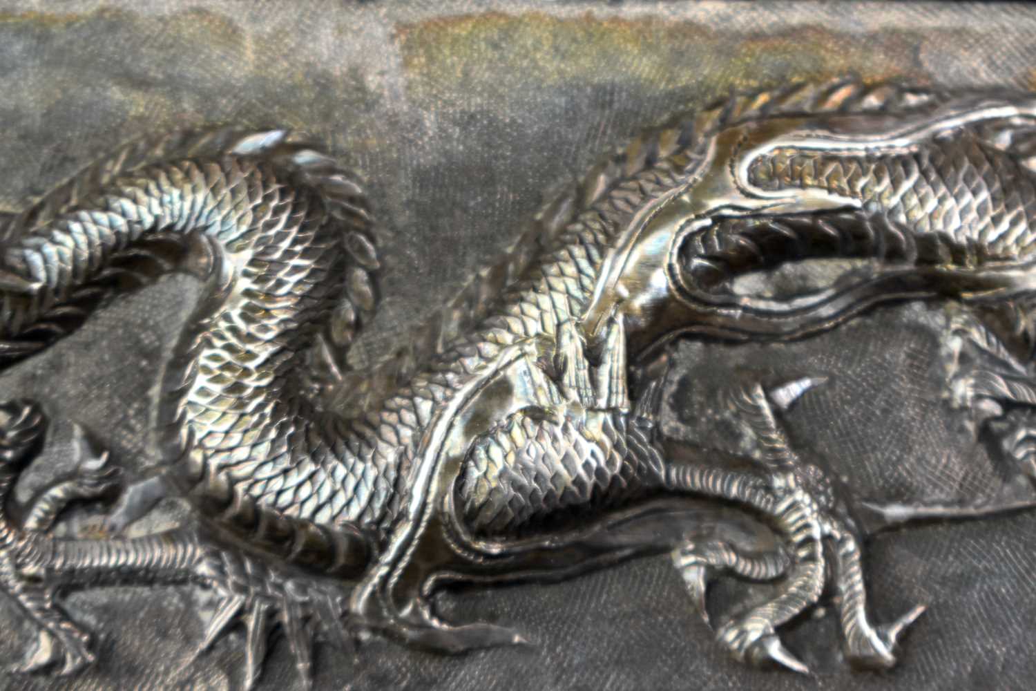 A RARE LARGE 19TH CENTURY CHINESE EXPORT REPOUSSE SILVER BOX Qing, signed KPC, decorated with a - Image 20 of 24